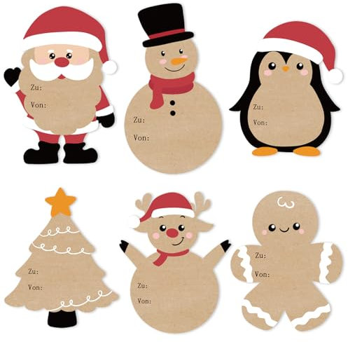 Aufkleber Weihnachten, 96 Stück Kraftpapier Weihnachtsaufkleber, Selbstklebende Weihnachtsetiketten, Weihnachtsgeschenke Sticker Etiketten für Geschenkverpackung, Weihnachtsdekoration, 5 x 7.6cm