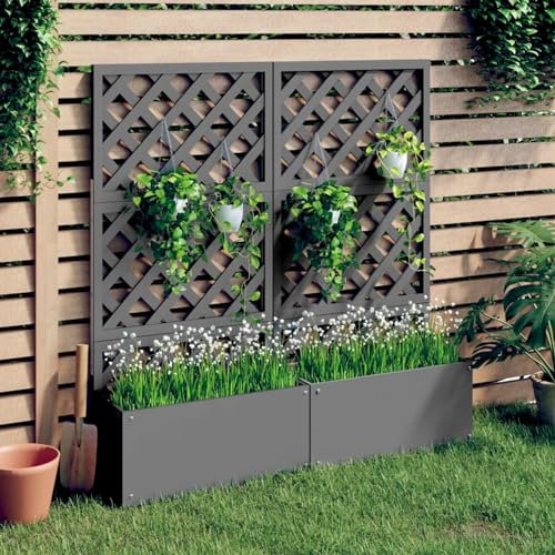 ShCuShan Blumenkästen mit Rankgittern 2 STK. Grau 65x33x135 cm WPC Garten Terrasse Balkon Pflanzkasten Rankgitter Rankkasten