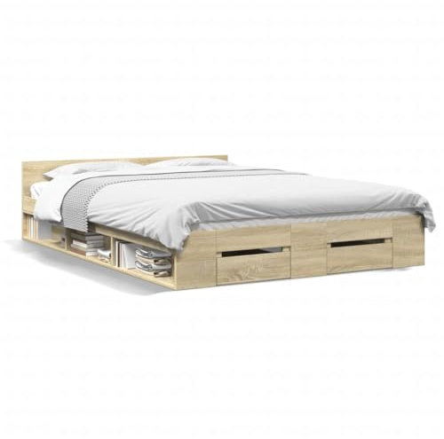 ZEYUAN Bettgestell mit Schubladen Sonoma-Eiche 140x200cm Holzwerkstoff, Bett, Jugendbett, Schlafzimmer Bett, Bed Frame - 3280750