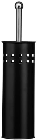 Toilet Brush & Holder Metal Toilet Brush Attached Lid Toilet Cleaner BrushFree Standing Loo Reflective Brush with Bristles (1, Black)