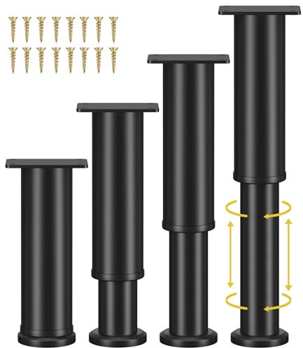 Wlrrcwdttc 4 Pcs Adjustable Bed Support Legs for Bed Frame/Bed Center Slat, Metal Adjustable Furniture Legs 7.08-13 inch for Bed/Sofa/Cabinet/Couch/Dresser/Table, Thickened Heavy Bed Replacement Legs