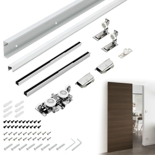 Souyou 38 Concealed Sliding Barn Door Hardware Kit with Soft Close Mechanism for 30-34 Passage Opening, Hidden Sliding Door Hardware, Floating Wall Mounted (NO Door)