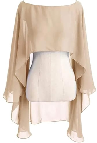 JTKSSCS Korta koftor för kvinnor kvinnor chiffongcape Bolero Femme Mariage Chalas Mujer kväll bröllop brud jacka wraps, Champagne, one size