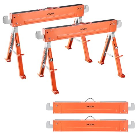 VEVOR Chevalet de Sciage, Lot de 2, Tréteau de Sciage Pliable, Capacité de Charge 816,5 kg, Hauteur Réglable, Pieds Robustes, Patins Antidérapants, Outil pour Menuiserie, Menuisiers, Bricoleurs Bois