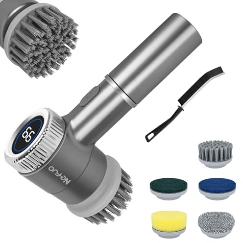 Electric Cleaning Brush 3 Speed, Spin Scrubber with Upgrade LED Display, Electric Scrubbing Brush with 5 Replaceable Heads, Electric Scrubber for Bathroom, Kitchen,Tile,Garden,Floor,Window,Stove