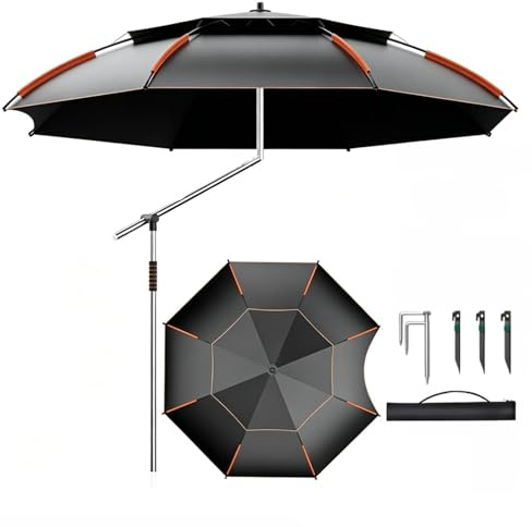 Gran sombrilla 260/240 / 220cm, sombrilla de pesca a prueba de viento protección ultravioleta 50 +, sombrilla inclinada en la punta del suelo, sombrilla de camping/Senderismo, orange-2m