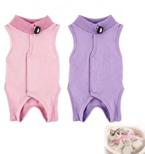 2 Pcs Cat Recovery Suit Post Surgery Bodysuit for Cats, Anti-Lick Pet Vest for Kitten Spaying Neutering, Professional Recovery Suit for Abdominal Wounds, S-Size