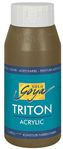 KREUL 17008 - Solo Goya Triton Acrylfarbe umbra grünlich, 750 ml Flasche, schnell und matt trocknend, Farbe auf Wasserbasis, in Studienqualität, vielseitig einsetzbar, gut deckend und ergiebig