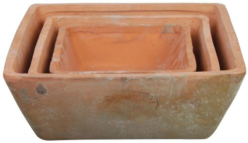 Esschert Design AT05 16 x 16 x 6-25 x 25 x 9cm Aged Terracotta Square Pots (Set of 3), Brown