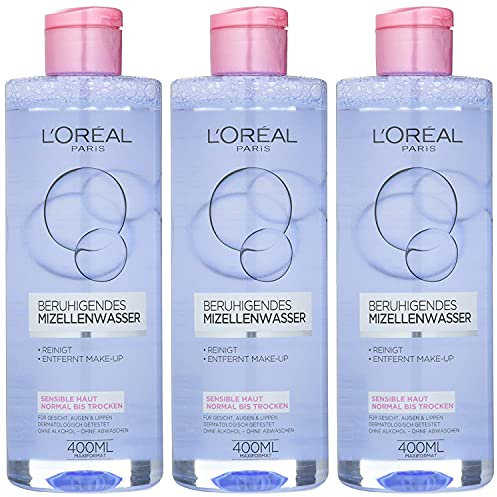 L'Oréal Paris Gesichtsreinigung, Beruhigendes Mizellenwasser und Make-Up Entferner zur Reinigung und Pflege, Skin Expert, 3 x 400 ml