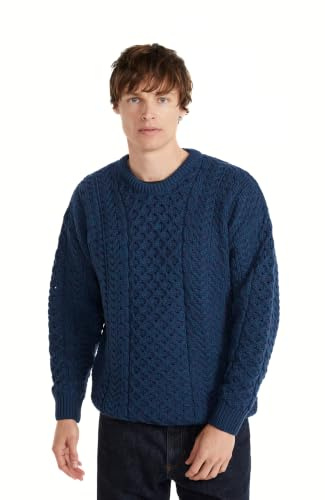 The Irish Store - Irish Gifts from Ireland Aran Woollen Mills Maglione Pullover Maglione Unisex Lavorato a Maglia 100% Lana Merino (Atlantico, L)