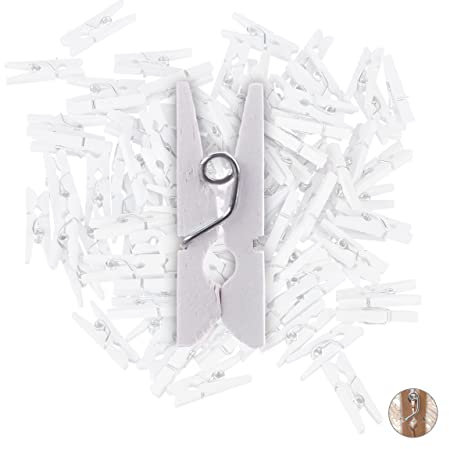 Relaxdays Mini Holzklammern 100er Set, Vintage, Wäscheklammern Holz, Dekoklammern klein, Basteln, Dekoset, Retro, weiß Standard