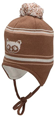 Sterntaler Baby Jungen Mütze Baby GOTS Bommelmütze Waschbär Mütze - Mütze Baby - aus Baumwolle mit Ohrenklappen und Bindeband - braun, 41