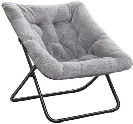 Tiita Comfy Saucer Chair, Soft Faux Fur Oversized Folding Accent Chair, Lounge Lazy Metal Frame Moon Soft for Kids Teens Adults, Bedroom, Living Room, Dorm Rooms