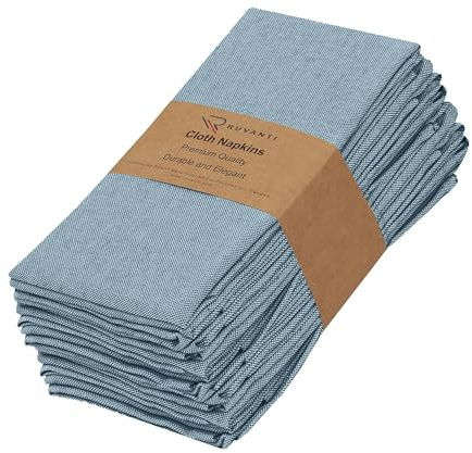 Ruvanti Cloth Napkins Set of 12, 18x18 Reusable Napkins Cloth Washable, Soft & Durable Table Napkins, Poly Cotton Fabric Dinner Napkins for Parties, Christmas, Thanksgiving, Weddings - Teal
