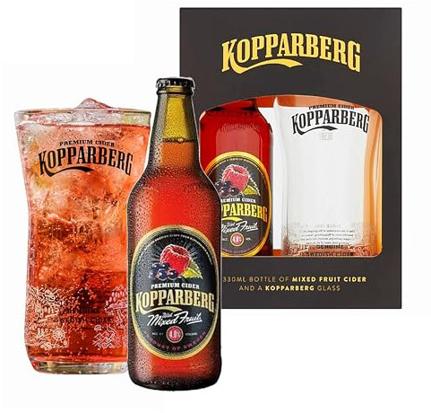 Branded Glass & Cider Gift Set - Premium Mixed Fruit Cider 330ml Bottle & Decorated Glass Gift Box. Alcohol Gift Set for Christmas Gifts, Birthday Gifts for Men, Stocking Fillers, Gifts for Women