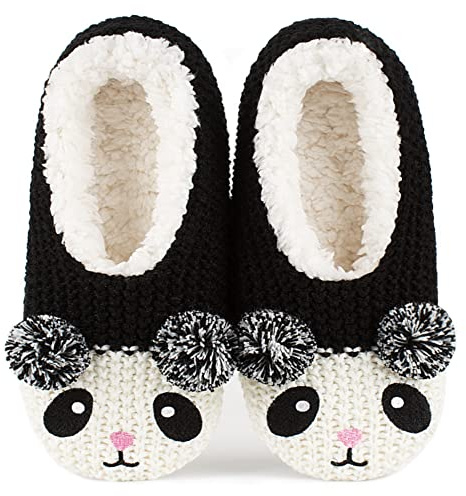 The Metluks Cute Animal House Slippers for Women Girls Kids Indoor, Warm Fuzzy Slipper Socks with Grippers Non slip, Cozy Funny Stocking Stuffers Christmas Gifts Panda Bear Adult Size 7-8