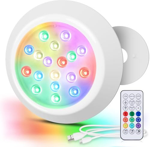 LyLmLe Magnetische LED Poollicht für Aufstellpools,15cm RGBW Unterwasser LED Poolbeleuchtung mit Fernbedienung,Wiederaufladbar USB-C Betrieben,IP68 Wasserdicht für Stahlwandpools