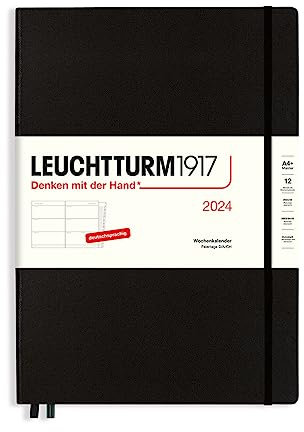 LEUCHTTURM1917 367605 Wochenkalender Master (A4+) 2024, mit Extraheft für Adressen und Jahrestage für Adressen und Jahrestage, Schwarz, Deutsch, 12 Monate