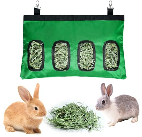 ZephyrCraft Kaninchen Heutasche, Heu-Futterbeutel, Meerschweinchen Futterstation, Kleintier Futtersack für Hasen, Chinchillas und Hamster, mit 4 Fenstern