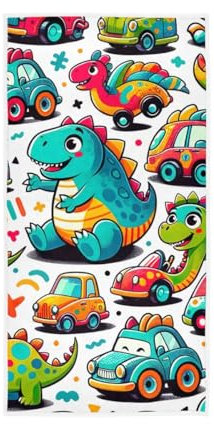 GAIREG Dino und Cartoon Cars Handtücher, Handtücher und Waschlappen für Badezimmer, 38,1 x 76,2 cm