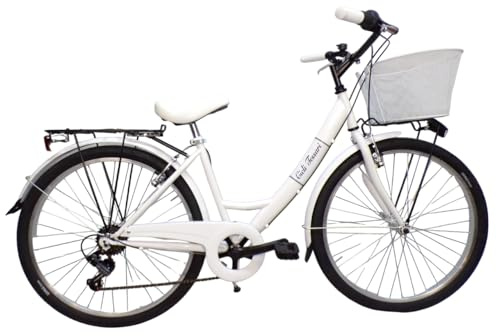 Cicli Tessari - bicicletta donna bici da passeggio city bike 26'' cambio 6 velocita' (bianco)