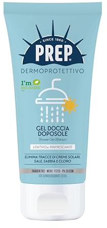Prep, Gel Doccia Doposole Dermoprotettivo, Emolliente e Rinfrescante, Con Aloe Vera, Elimina Tracce di Creme Solari, Sale, Sabbia e Cloro, Per Pelli Sensibili, Senza Parabeni e Siliconi, 250ml