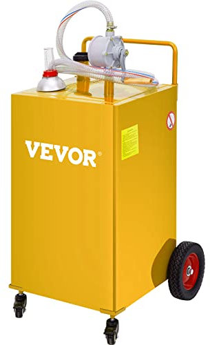 VEVOR Chariot de carburant 30 gallons réservoir de stockage d'essence 4 roues, pompe de transfert manuelle, conteneur de carburant essence diesel pour voitures, tondeuses à gazon, VTT, bateaux, jaune