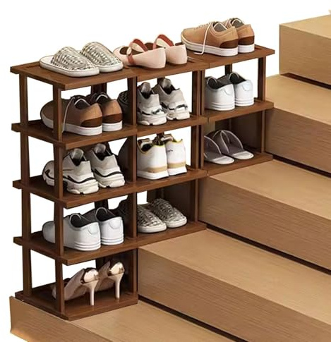 LONEU Étagère à Chaussures en Bambou, Tour à Chaussures Étroite pour Escalier Rangement des Chaussures Porte-Chaussures Vertical pour L'entrée Le Salon la Chambre à Coucher(Size:5+4+3 Tier)