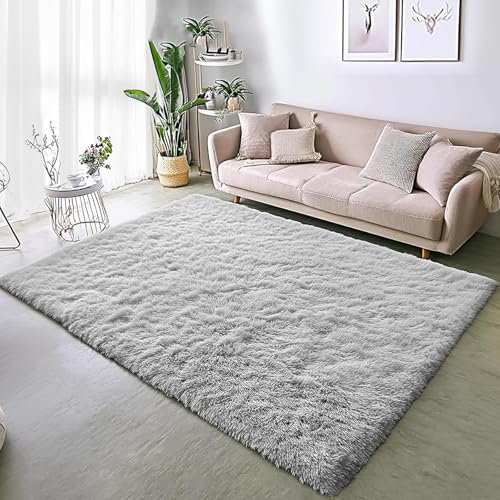 BSGIFT Hochflor Teppich 60x110 Grau Läufer Kuschelteppich Flauschig, Shaggy Langflor Teppich Wohnzimmer Bettvorleger rutschfest Modern Wohnzimmerteppich High-Pile Carpet