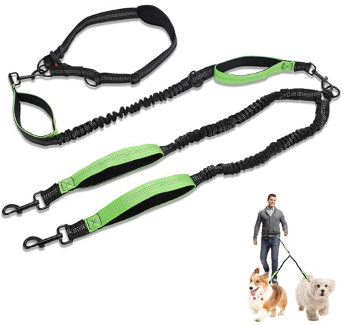 Laisse Double pour 2 Chiens,Elastique Réglable Laisse Double Chien Réfléchissantes,Télescopique Laisses Anti Traction Chien,Laisses Mains-Libres pour Chiens Moyenne Grande Taille