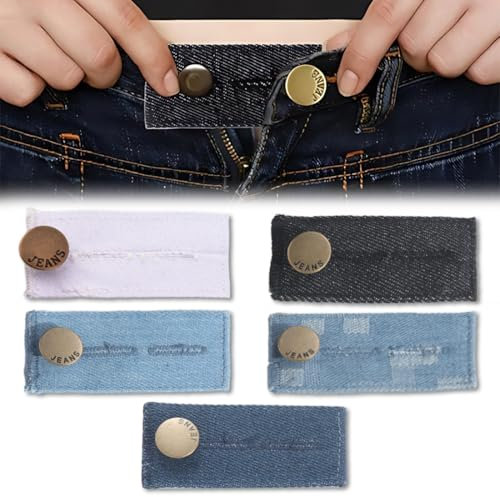 AUEFUDQ 5 Stück Hosenbunderweiterung Knopf Taille, 8,5 * 3,5 cm Taillenverlängerungen Einstellbar Jeans Taille Erweiterung Knopf Bund-Expanders Knopfverlängerung für Hosen Jeans Röcke Umstandshose