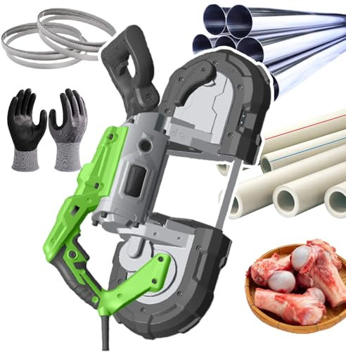 pedenencelia Sega A Nastro per Metallo,Sega A Nastro per Taglio A Freddo Metallo,Angolo Taglio Regolabile A 45°,Diametro di Taglio di 4,72 Pollici,con 1 Guanto E 6 Lame per Seghe,Withoutbase