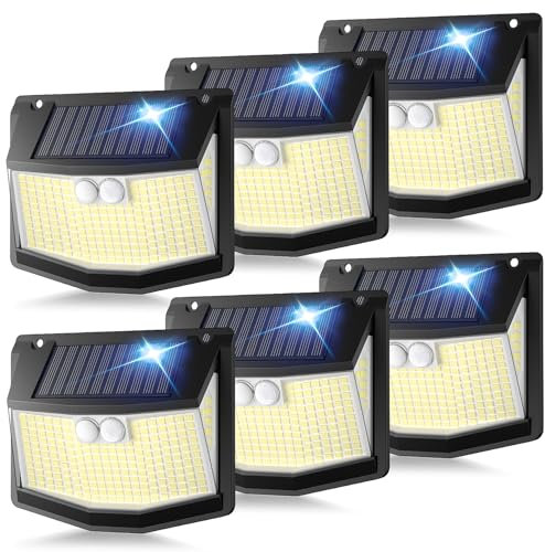 spqment Solar Security Lights Outdoor Garden - 248 LED Solar Powered Waterproof IP65-270° Wide Angle 3 Motion Sensor Lights Powered Front Door Yard Garage Garden Fence 6 Pack