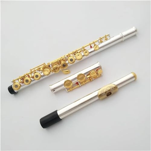 Flöjtar, flöjter musikinstrument guldpläterad flöjt 16 öppningar silverkropp guldnyckel öppning och stängning dubbel användning flöjt nybörjare C-Tune flöjt instrument