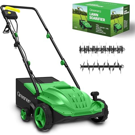 1500w Electric 1500w Electric Lawn Scarifier Aerator Lawn Rake 30L Collection Box 32cm Working Width 4 Adjustable Scarifying Heights 2 Interchangeable Rollers Foldable Handles 10M Cable Length