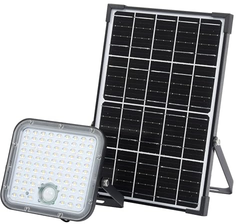 OSRAM Endura - Lámpara LED solar exterior para exteriores con luz de inundación y panel solar, cable de 5 m, con mando a distancia y sensor de movimiento PIR, 30 W, 4500 lm, 840, 4000 K, eficiencia