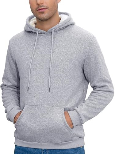 CrystErzoix Sudaderas Hombres con Capucha de Forro Polar Sudadera Deporte Running Invierno Pullover Hoodie Termica con Bolsillo Canguro, Gris Claro XL