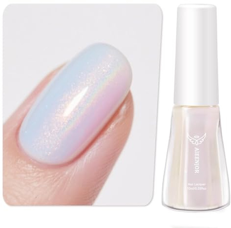 Aieenjor Pearl Nail Polish - 10 ml White Pearlescent Nail Polish Shimmer Aurora Glizter Quick Drying High Shine Based Without UV Lamp