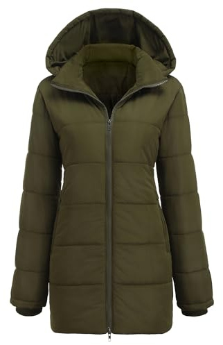 Hotouch - Abrigo de invierno largo para mujer, chaqueta acolchada con capucha, Slim Fit, chaqueta de invierno casual, resistente al viento, S-XXL, Verde militar., XXL