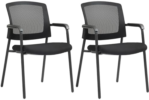 CLP Chaise de conférence 2 pièces, Chaise d'accueil Volga, empilable avec Dossier, Chaise de Bureau avec accoudoirs pour salles de réunion, Couleur:Noir