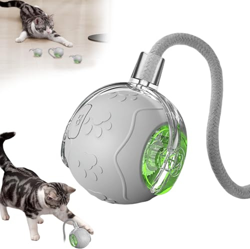 JOPWUE Jouet interactif pour chat et chien, balle auto-mobile intelligente rechargeable par USB avec roulement à 360° et queue, 3 modes de jeu pour les instincts de chasse, jouet électrique