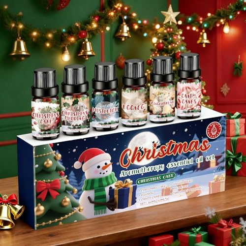 Allisway Jul, eteriska oljor, naturliga eteriska oljor, eteriska oljor, dess formel är mjuk och dess hållbara doft, lämplig för diffusorer, aromterapiner, 10 ml x 6