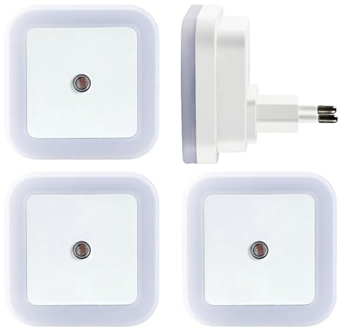 Kryolithm 3er-Set LED Nachtlicht mit Lichtgesteuerte Sensorik Steckdose – Warmweißes Steckdosenlicht, energiesparendes für Flur, Kinderzimmer, Treppe & Schlafzimmer [Energieklasse A]