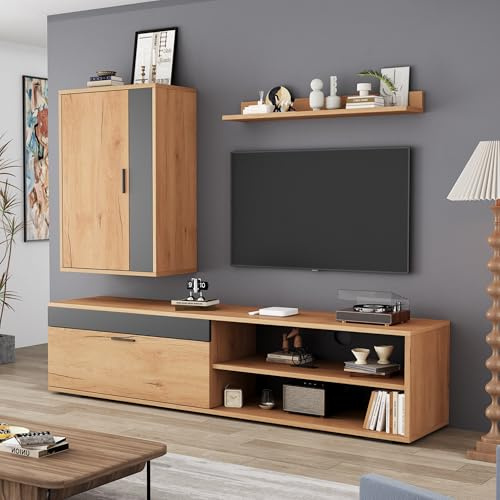 Generisch Ensemble mural TV (ensemble complet, 3 pièces), mur média incluant meuble TV, 140 * 35 * 39 cm, meuble TV moderne, couleur bois noir