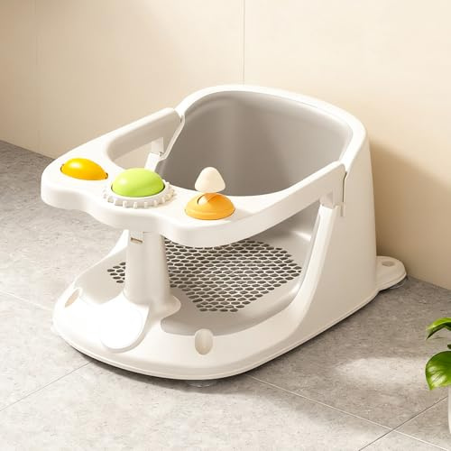 DEANIC badstol baby från 6 månader – badstol med halkfria sugkoppar, nätsitsdesign för att förhindra vattenansamling för mer komfort, PP och TPE-material, grå