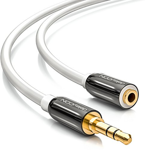 deleyCON 3,0m Cable de Extensión de Audio Estéreo - Jack 3,5mm Hembra a Macho - Cable AUX Estéreo con Conectores Metálicos para Altavoces Auriculares - Blanco