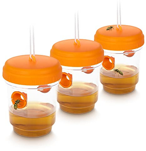 Gardigo Wespenfalle - 3er Set I Wespen Abwehr ohne Gift I Insektenfalle als Lebendfalle geeignet | Zum Aufhängen | Gegen Wespen, Fruchtfliegen, Obstfliegen geeignet I Fliegenfalle, Fruchtfliegenfalle