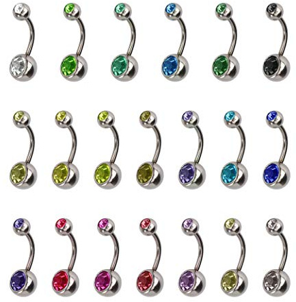 HONGXIN-SHOP Piercing para el ombligo con anillos de ombligo de colores, anillo umbilical de acero inoxidable, piercing para joyas corporales, 20, Acero inoxidable, Cristal