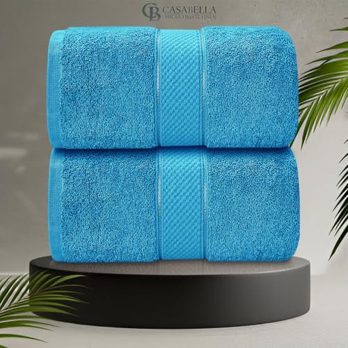 CB CASABELLA 2 Piece Jumbo Bath sheets 100% Combed Cotton Extra Large Bath Towel bale set super Absorbent Soft Aqua Blue 2 Pack 90X180 CM Bath sheets Extra Large Bathroom Set Beach Towel
